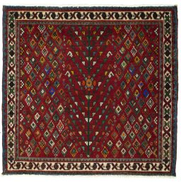 Full view of 2000s Shiraz rug from Iran / Persia, 67 × 71 cm in Red tones