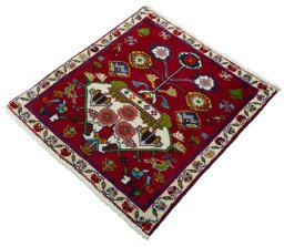 Corner detail of 2000s Shiraz rug showing border pattern and Wool pile