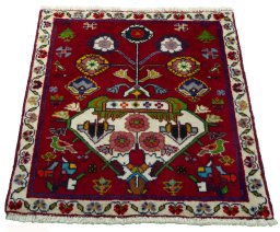 Surface texture of 2000s Shiraz rug with natural Wool and intricate pattern