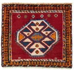 Full view of 2000s Shiraz rug from Iran / Persia, 48 × 54 cm in Red tones