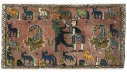 Full view of 2000s Shiraz rug from Iran / Persia, 58 × 101 cm in Multi Color tones