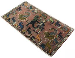 Corner detail of 2000s Shiraz rug showing border pattern and Wool pile