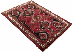 Close-up detail of 2000s Shiraz rug from Iran / Persia showing Wool weave