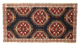 Full view of 2000s Shiraz rug from Iran / Persia, 47 × 89 cm in Multi Color tones