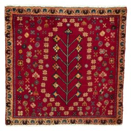 Full view of 2000s Shiraz rug from Iran / Persia, 65 × 66 cm in Red tones