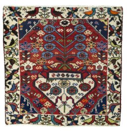 Full view of 2000s Shiraz rug from Iran / Persia, 63 × 62 cm in Red tones