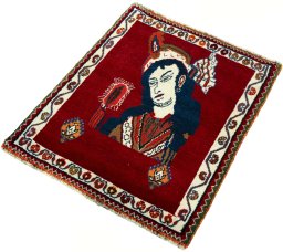 Corner detail of 2000s Shiraz rug showing border pattern and Wool pile