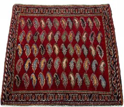 Surface texture of 2000s Shiraz rug with natural Wool and intricate pattern
