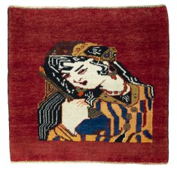 Full view of 2000s Shiraz rug from Iran / Persia, 56 × 60 cm in Red tones