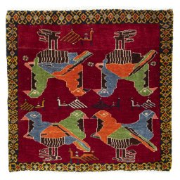 Full view of 2000s Shiraz rug from Iran / Persia, 61 × 63 cm in Red tones
