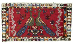Full view of 2000s Shiraz rug from Iran / Persia, 42 × 79 cm in Red tones