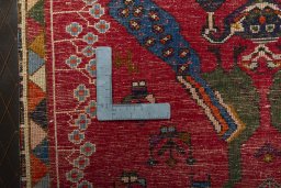 Backside of handmade 2000s Shiraz rug showing knot structure and weave density