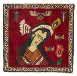 Full view of 2000s Shiraz rug from Iran / Persia, 58 × 61 cm in Red tones