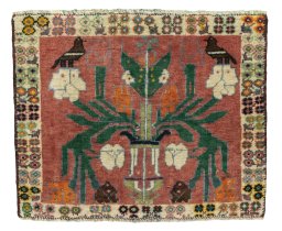 Full view of 2000s Shiraz rug from Iran / Persia, 44 × 54 cm in Red tones
