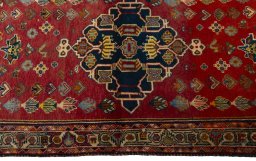Full view of 2000s Shiraz rug from Iran / Persia, 195 × 78 cm in Red tones
