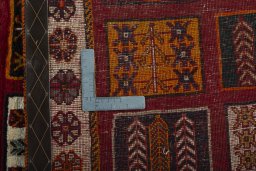 Corner detail of 2000s Shiraz rug showing border pattern and Wool pile