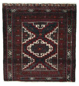 Full view of 2000s Shiraz rug from Iran / Persia, 61 × 56 cm in Red tones