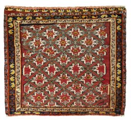 Full view of 2000s Shiraz rug from Iran / Persia, 57 × 66 cm in Red tones