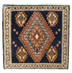 Full view of 2000s Shiraz rug from Iran / Persia, 59 × 62 cm in Red tones