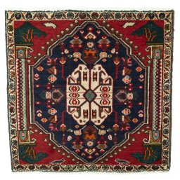 Full view of 2000s Shiraz rug from Iran / Persia, 63 × 65 cm in Red tones