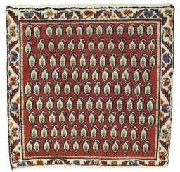 Full view of 2000s Shiraz rug from Iran / Persia, 55 × 57 cm in Red tones