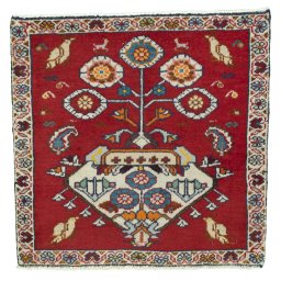 Full view of 2000s Shiraz rug from Iran / Persia, 60 × 61 cm in Red tones