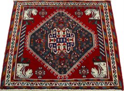 Surface texture of 1970s Shiraz rug with natural Wool and intricate pattern