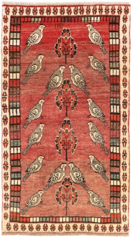 Full view of 2000s Shiraz rug from Iran / Persia, 195 × 108 cm in Red tones