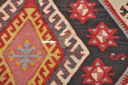 Backside of handmade 1950s Sirjan rug showing knot structure and weave density