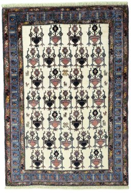 Full view of New Sirjan rug from Iran / Persia, 195 × 136 cm in Beige tones
