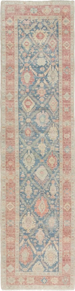 Full view of New Sultanabad rug from Afghanistan, 394 × 101 cm in Blue tones