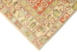 Backside of handmade New Sultanabad rug showing knot structure and weave density