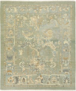 Full view of New Sultanabad rug from Iran / Persia, 295 × 250 cm in Green tones