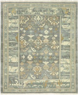 Full view of New Sultanabad rug from Iran / Persia, 246 × 204 cm in Gray tones