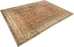 Close-up detail of 1920s Sultanabad rug from Iran / Persia showing Wool weave