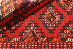 Close-up detail of 1960s Torkaman rug from Iran / Persia showing Wool weave