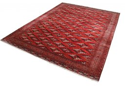 Close-up detail of 2000s Torkaman rug from Iran / Persia showing Wool weave