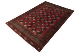 Corner detail of 2000s Torkaman rug showing border pattern and Wool pile
