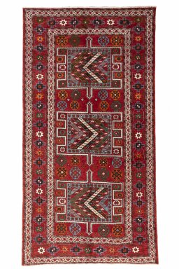 Full view of 2000s Torkaman rug from Iran / Persia, 284 × 149 cm in Red tones