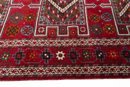 Close-up detail of 2000s Torkaman rug from Iran / Persia showing Wool weave