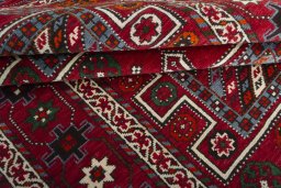 Full view of 2000s Torkaman rug from Iran / Persia, 284 × 149 cm in Red tones