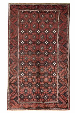 Full view of 2000s Torkaman rug from Iran / Persia, 285 × 167 cm in Red tones