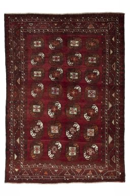 Full view of 2000s Torkaman rug from Iran / Persia, 300 × 211 cm in Red tones