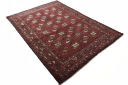 Close-up detail of 2000s Torkaman rug from Iran / Persia showing Wool weave