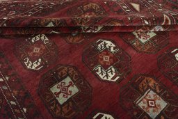 Close-up detail of 2000s Torkaman rug from Iran / Persia showing Wool weave