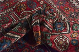 Full view of 1970s Torkaman rug from Iran / Persia, 305 × 155 cm in Red tones
