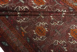 Full view of 2000s Torkaman rug from Iran / Persia, 293 × 158 cm in Red tones