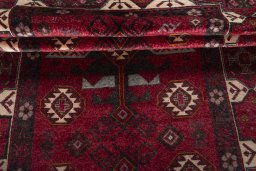 Full view of 2000s Torkaman rug from Iran / Persia, 320 × 152 cm in Red tones
