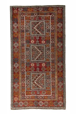 Full view of 2000s Torkaman rug from Iran / Persia, 297 × 159 cm in Red tones