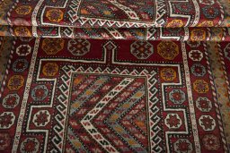 Full view of 2000s Torkaman rug from Iran / Persia, 297 × 159 cm in Red tones